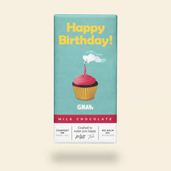Chocolate Bar with Happy Birthday written on the packaging with a picture of a cupcake and candle.