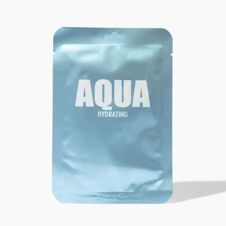 Cosmetic Face Mask in blue packaging labeled 'Aqua Hydrating' on a white background