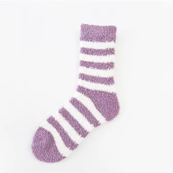 Lilac Striped Fluffy Socks
