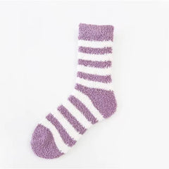 Lilac Striped Fluffy Socks