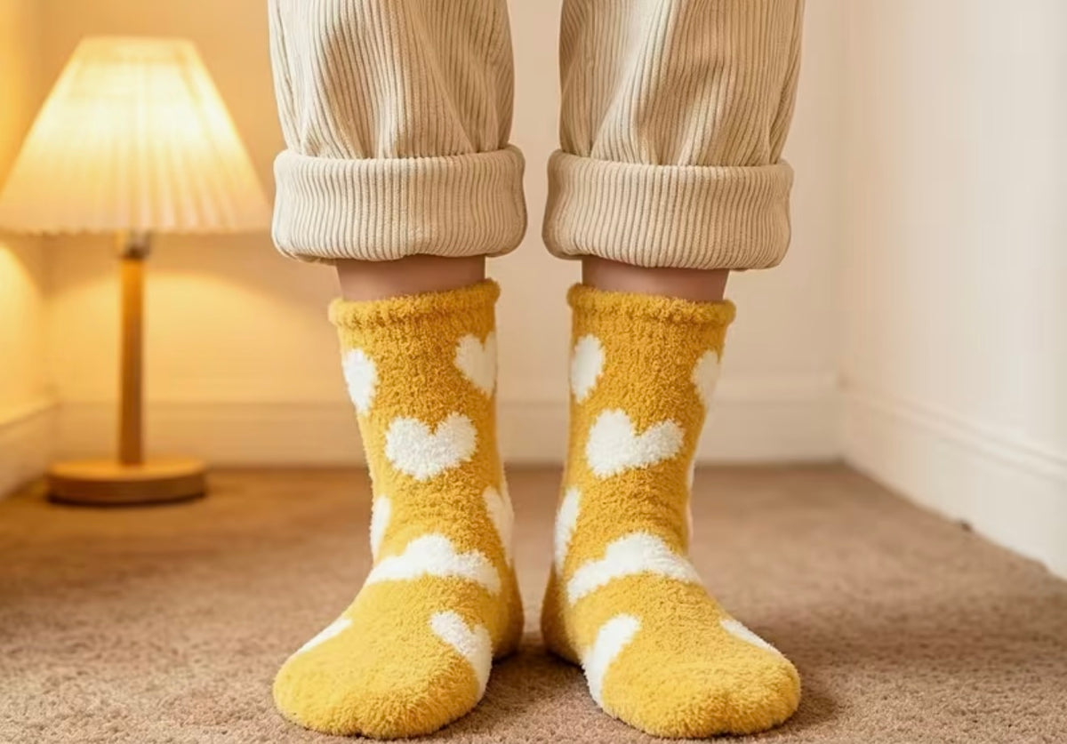 Yellow Heart Fluffy Socks