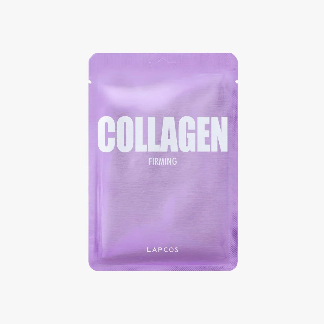 Purple collagen packaging with 'COLLAGEN' and 'LAPCOS' text on a white background